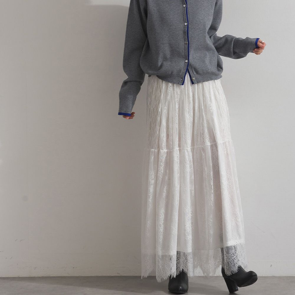 奢華睫毛蕾絲飄逸長裙(2件式)-白