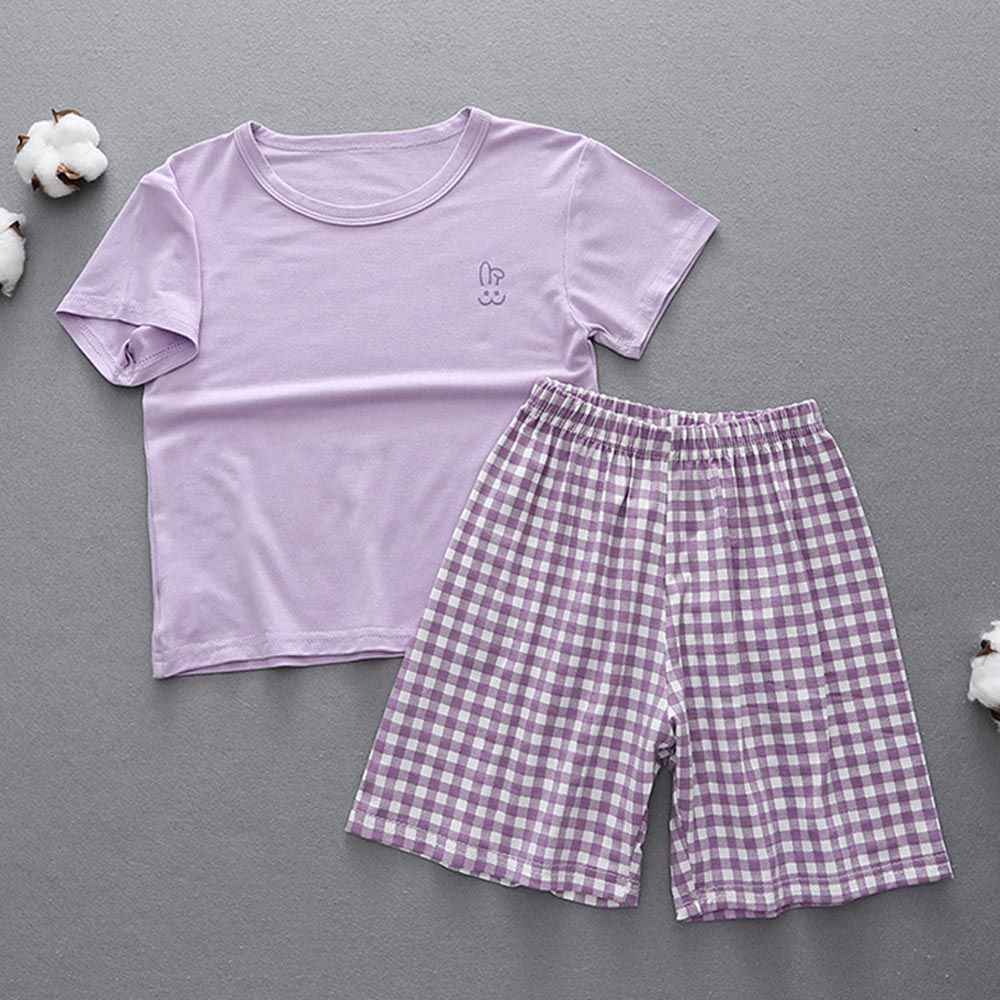 親子透氣涼爽短袖家居服套裝/空調服-兔子-紫色