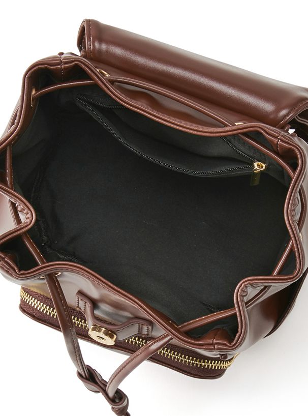 日本 GRL - 時尚皮質拉繩輕巧後背包-咖啡 (F)