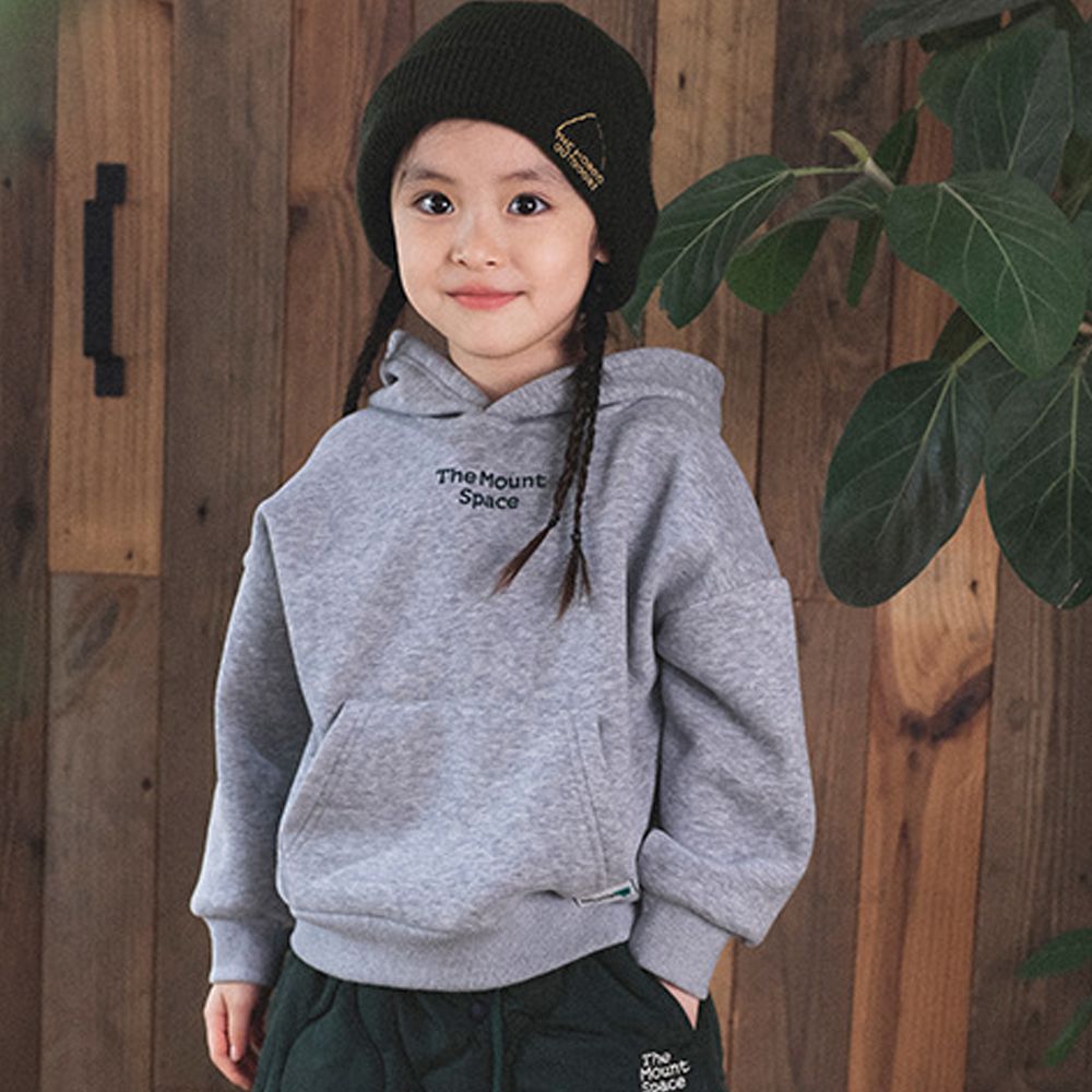 保暖加絨連帽長袖上衣-帽子印花-淺灰