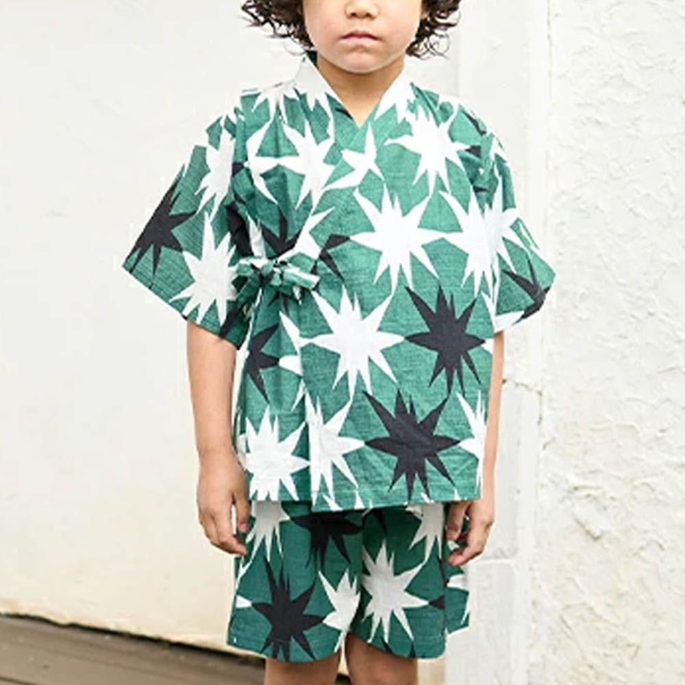 100%棉 夏季甚平套裝-葉子-綠