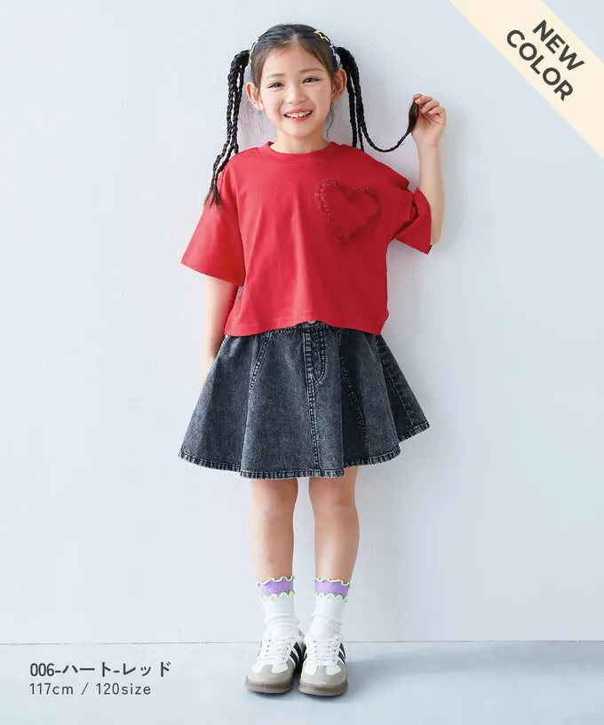 日本 devirock - 俏麗薄紗點綴短袖上衣-愛心-淺紫