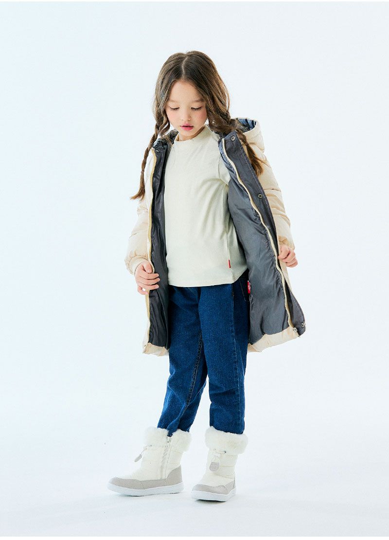 韓國 OZKIZ - 大口袋澎澎長版防風連帽外套-象牙白