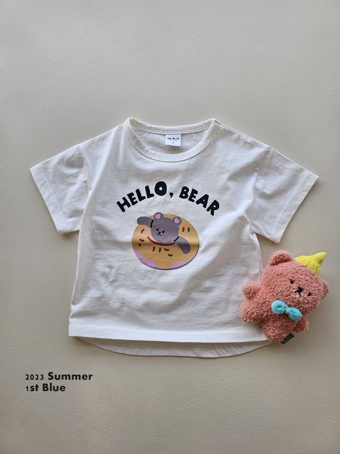 韓國 First Blue - 熊熊食物系列短袖上衣-甜甜圈-象牙白