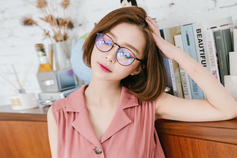 ALEGANT - 簡約造型輕量亮棕圓框UV400濾藍光眼鏡