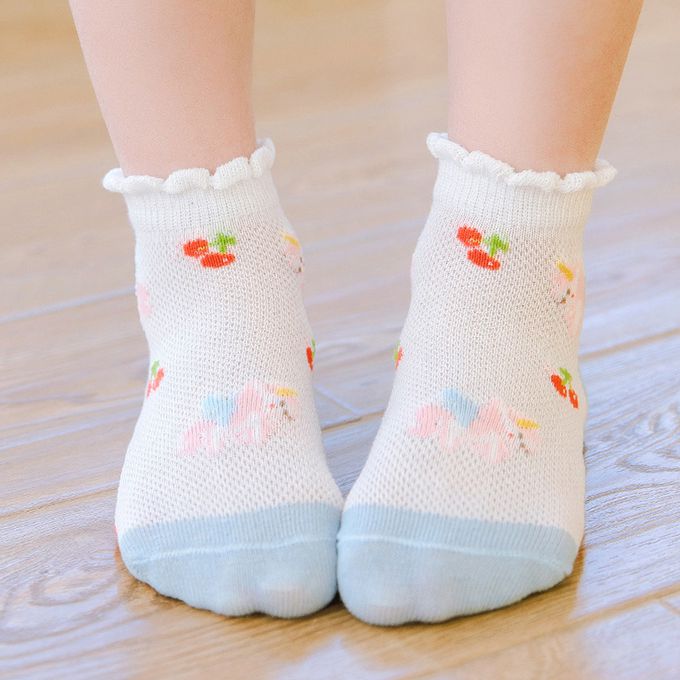 腳ㄚ子 - 幼/兒童透氣網眼襪 童襪 襪子 棉襪 兒童襪-清爽藍花