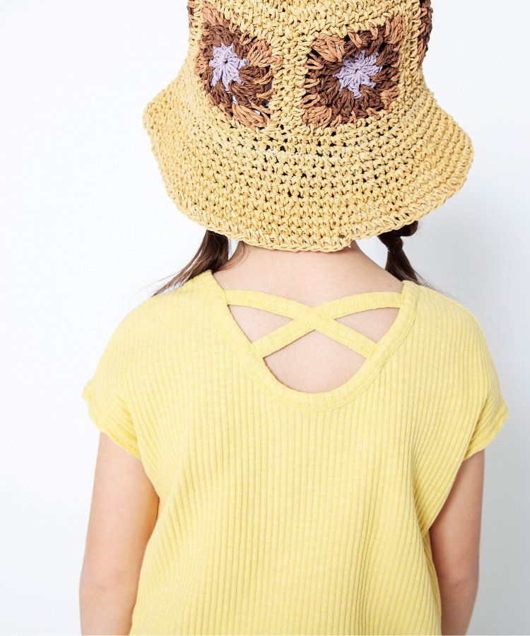 日本 BREEZE - 背交叉下擺捲邊羅紋短袖上衣-紅綠條紋