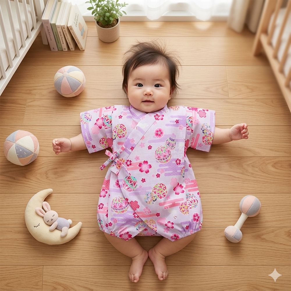 甚平包屁衣-兔子鞠球圖案-紫色