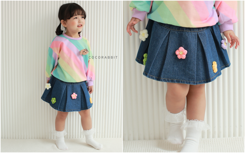 韓國 Coco rabbit - 立體花花打褶牛仔裙