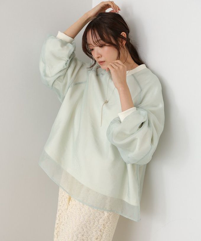 日本 Bab - 熱銷經典 薄紗層次裏毛長袖上衣-嫩粉紅