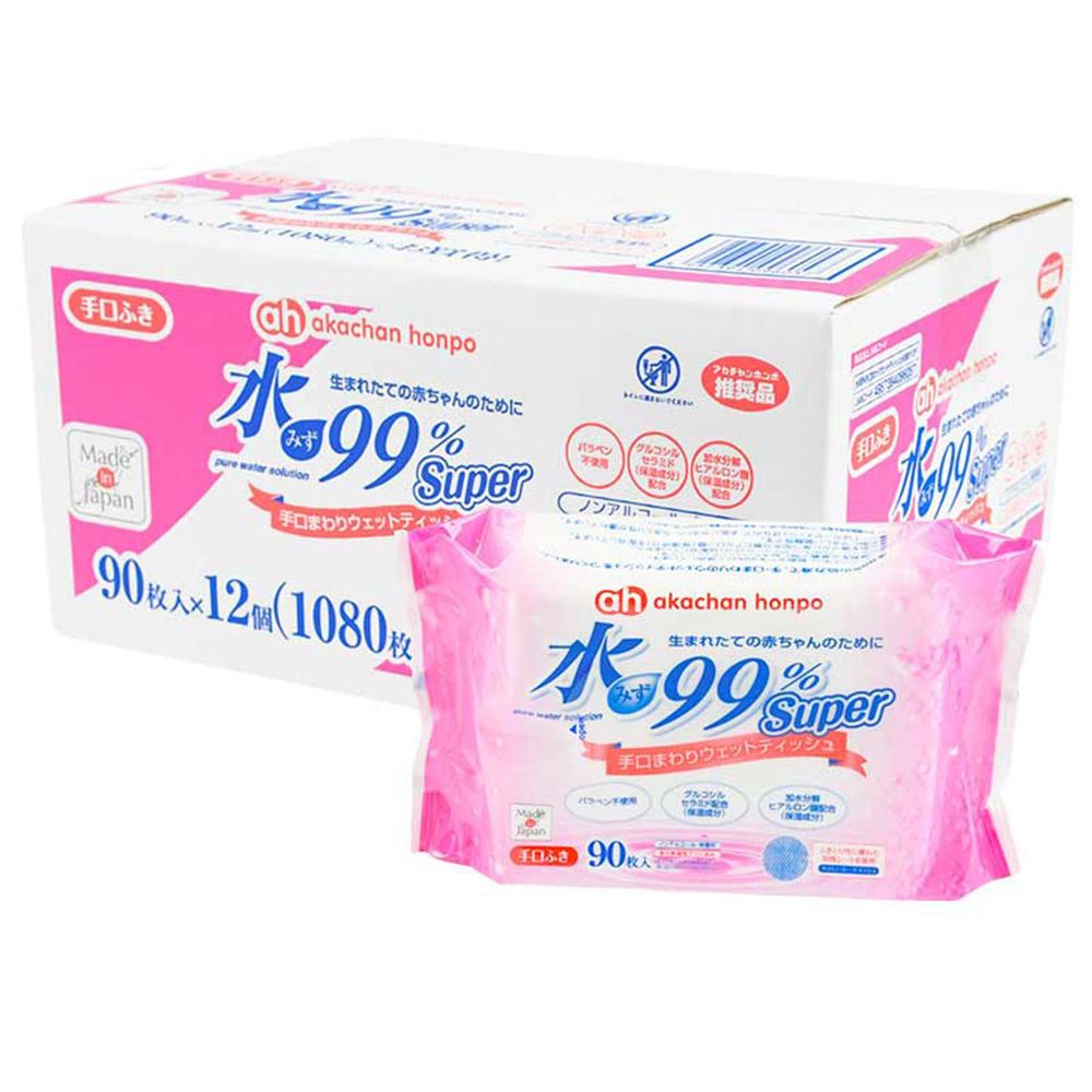akachan honpo - 水９９％Super 新生兒手口濕紙巾 (90張×12包)