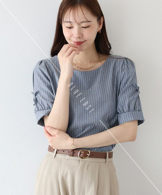 日本 BLUE EAST - 甜美可愛蝴蝶結點綴短袖上衣-黑 (M)