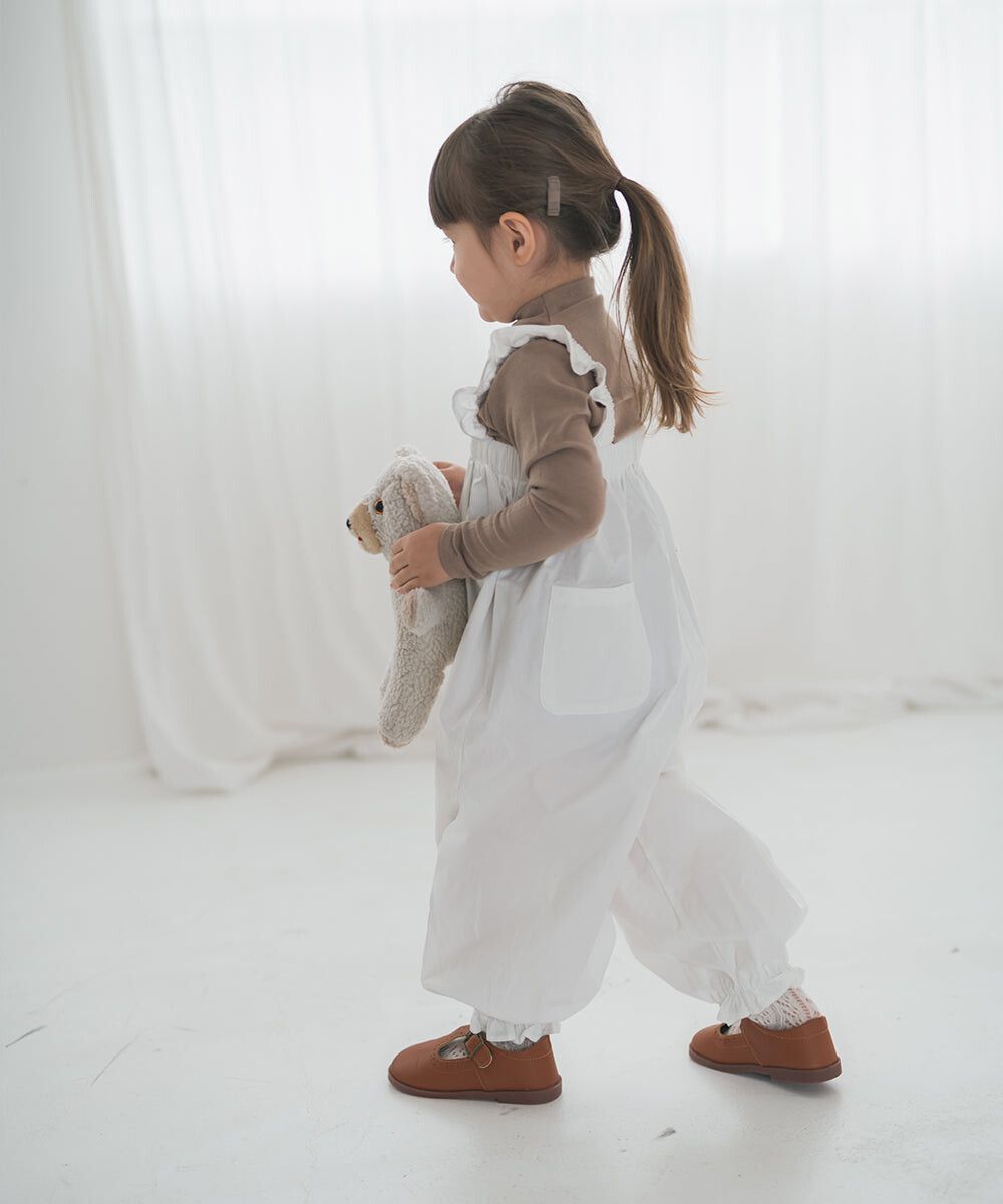 日本 riziere - 可愛荷葉澎澎燈籠吊帶褲-黑