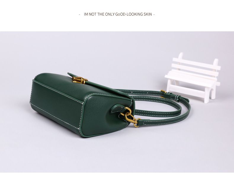 真皮時尚簡約小方包/斜背包-墨綠色 (17.5x12x7.5cm)