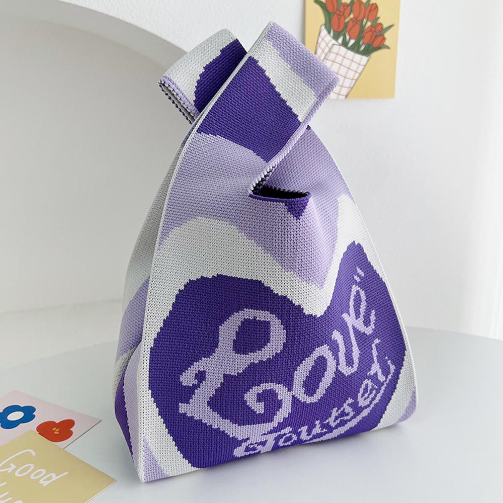 輕便休閒針織手拿包/手提包-波紋愛心-紫色 (20x35cm)
