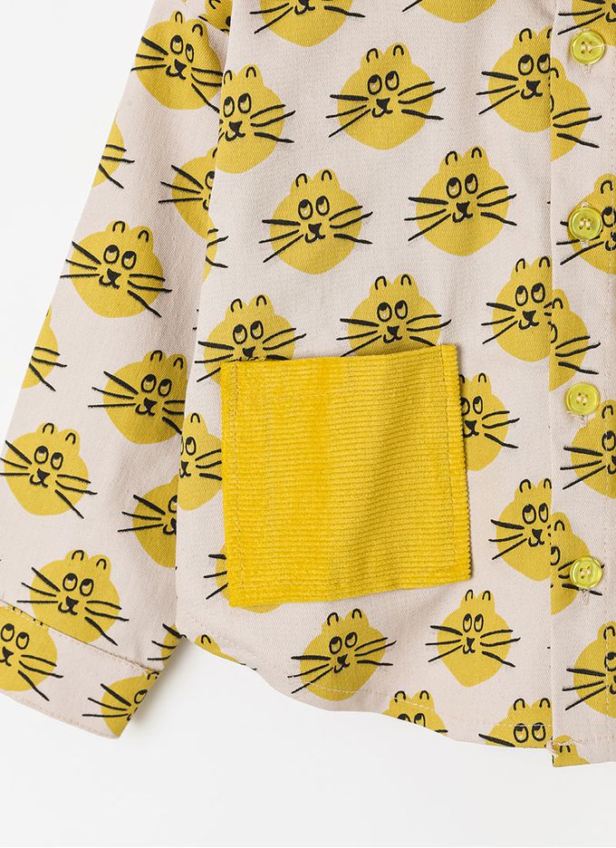 韓國 OZKIZ - 滿版黃貓圖印翻領長袖襯衫