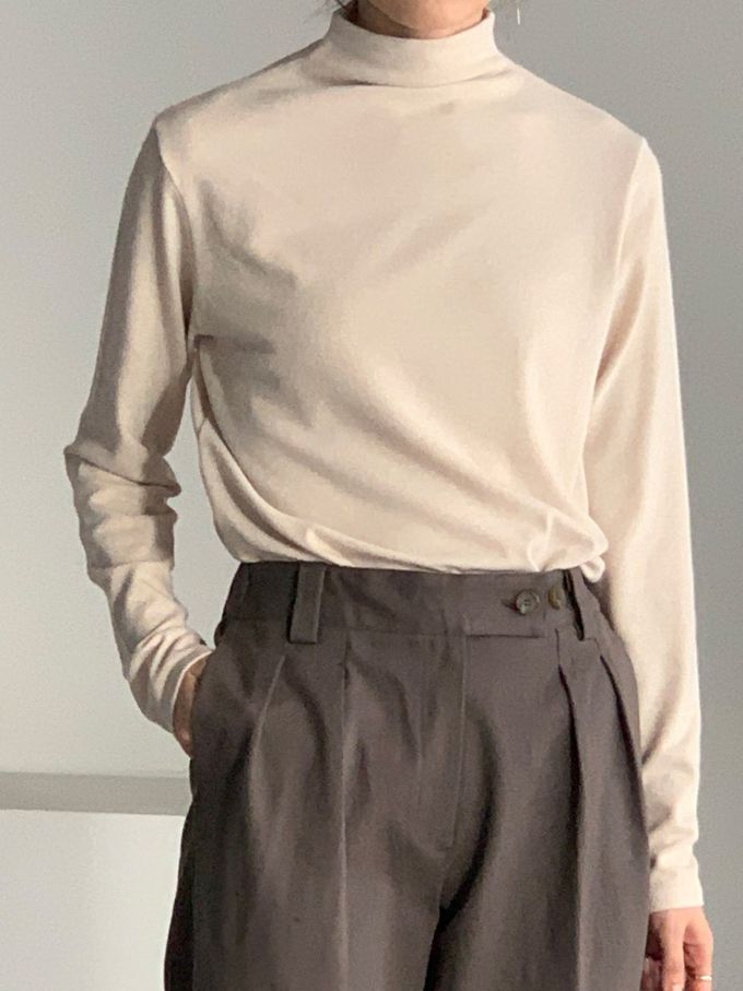 韓國女裝連線 - 百搭中領混羊毛長袖上衣-米杏 (FREE)