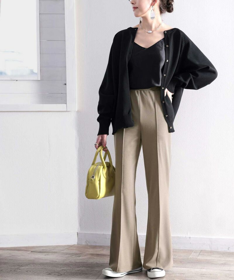 日本 Classical Elf - 絕對美腿打褶時尚微喇叭長褲-深可可