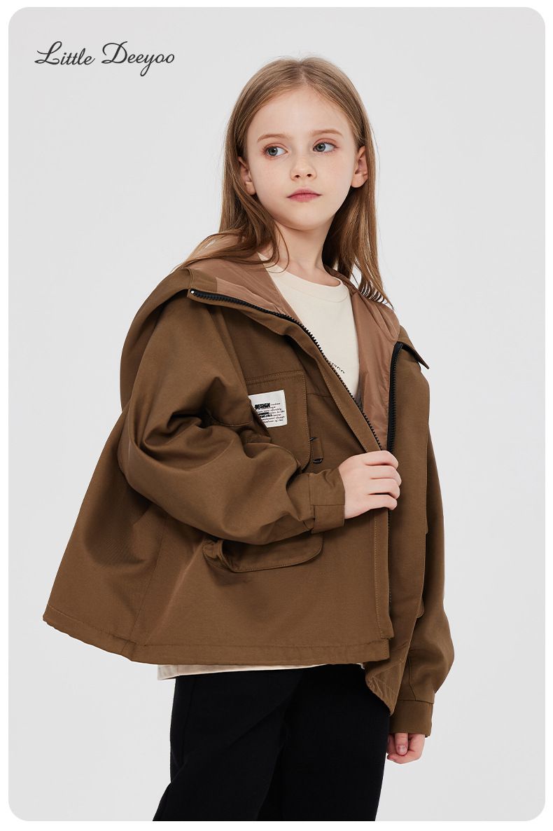 Little Deeyoo - 日系工裝防風連帽風衣外套/衝鋒外套-米白色