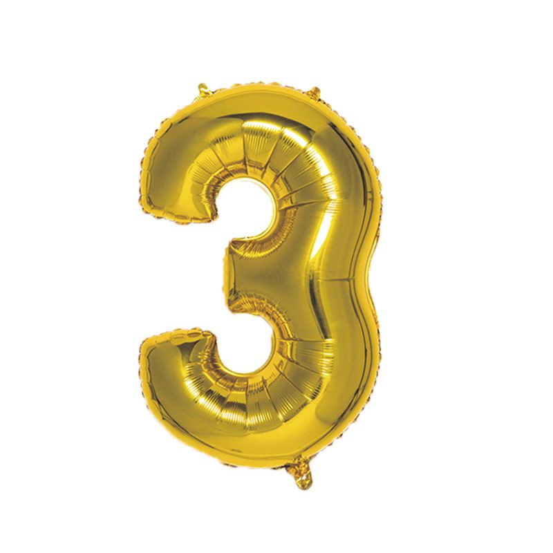 akachan honpo - 數字氣球-金色3-鋁箔氣球×1個・吸管×1枝
