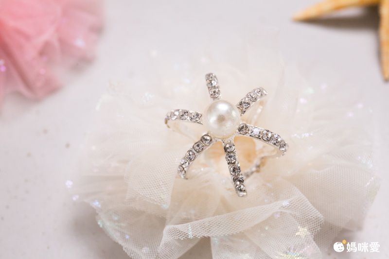 仙氣珍珠皇冠薄紗髮夾-粉色