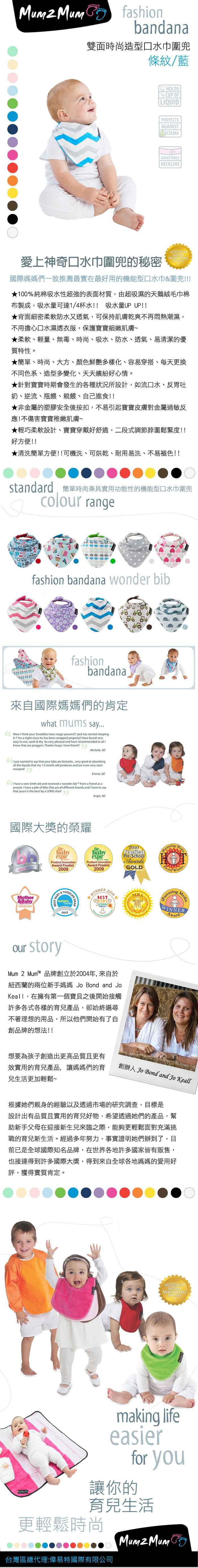 Mum 2 Mum - 雙面時尚造型口水巾圍兜-條紋藍