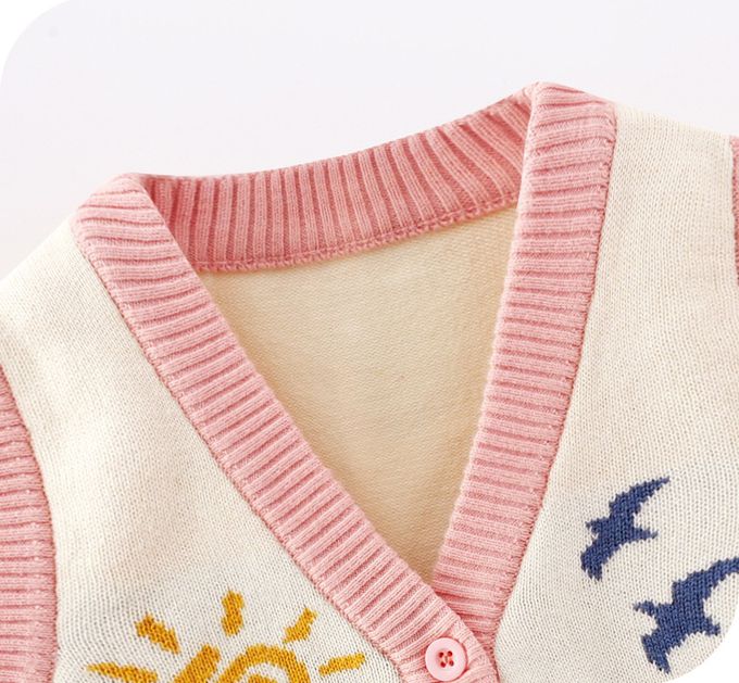 好搭V領鈕釦針織背心-公園-深藍+米色