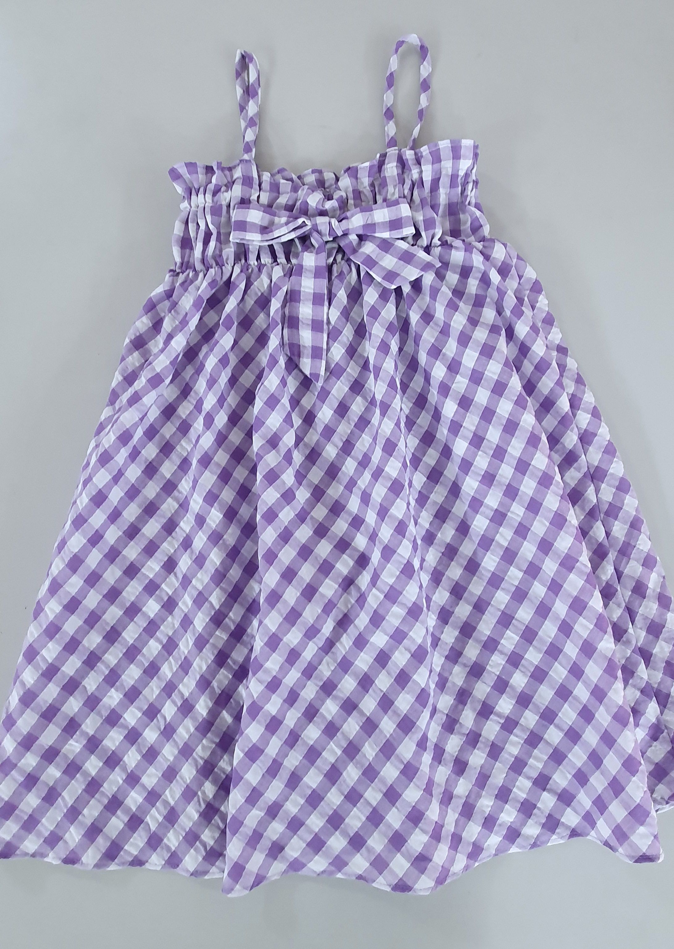 韓國 ERU - 胸前蝴蝶結格子吊帶裙-紫