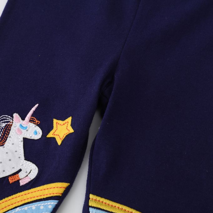 Jumping meters - 休閒腰鬆緊內搭褲-獨角獸與流星-深藍色