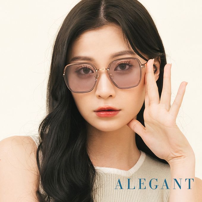 ALEGANT - 凝脂灰韓版透視感金屬設計方框墨鏡│UV400太陽眼鏡