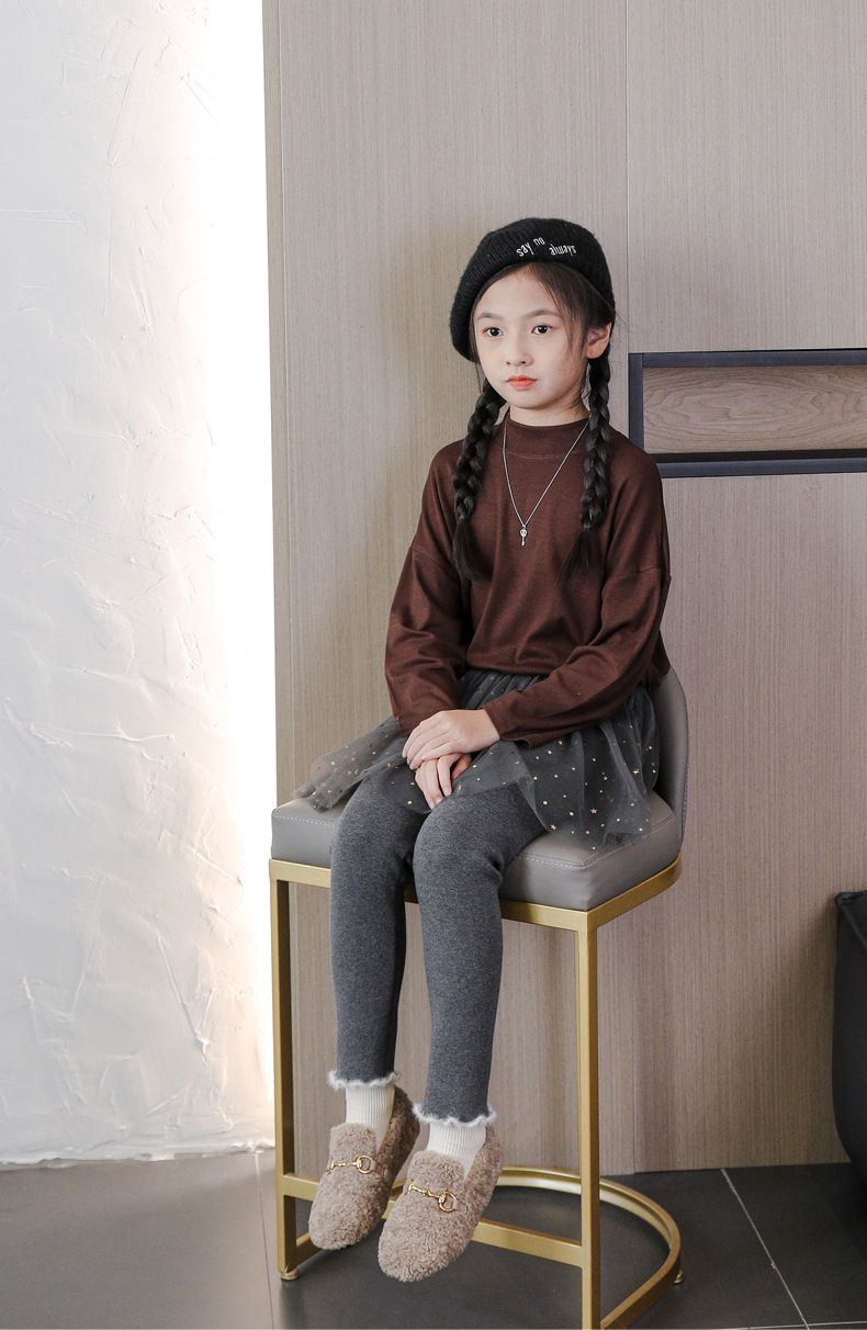 FANMOU - 加絨網紗亮片褲裙-星星月亮-灰色