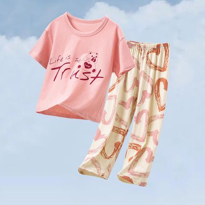 純棉透氣家居服套裝/空調服-粉色愛心