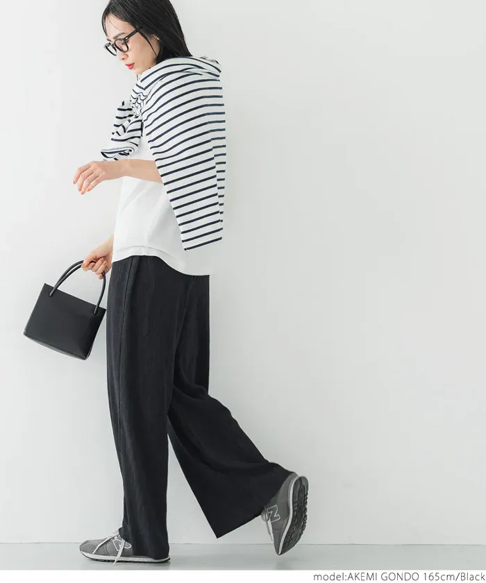 日本 COCA - [可剪裁] 楊柳細褶百搭長褲-淺藍