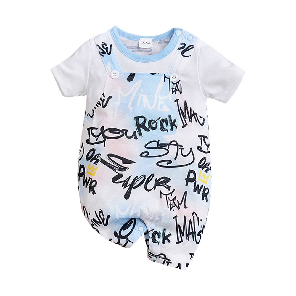 JoyNa - 棉質短袖包屁衣 短袖嬰兒服-塗鴉字母