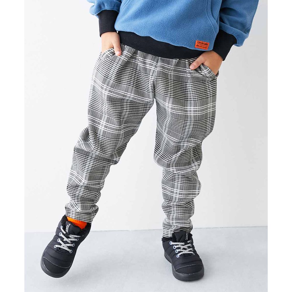 RICH WARM 刷毛保暖哈倫寬鬆長褲-細格紋-黑