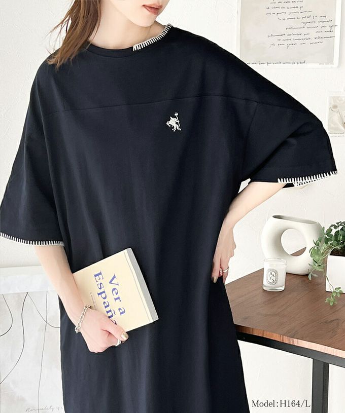 日本 Classical Elf - Java 純棉logo刺繡休閒素面洋裝-海軍藍