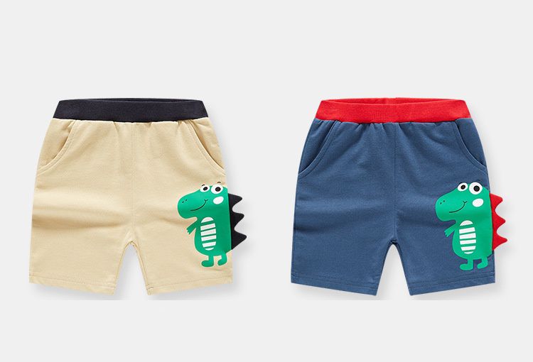 純棉運動短褲-可愛立體恐龍-杏色
