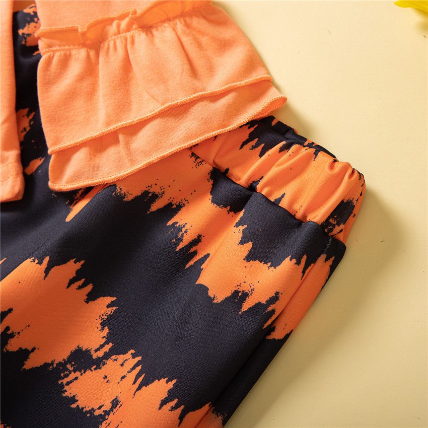 造型女寶長袖套裝-英文字母-橘色-萬聖節裝扮