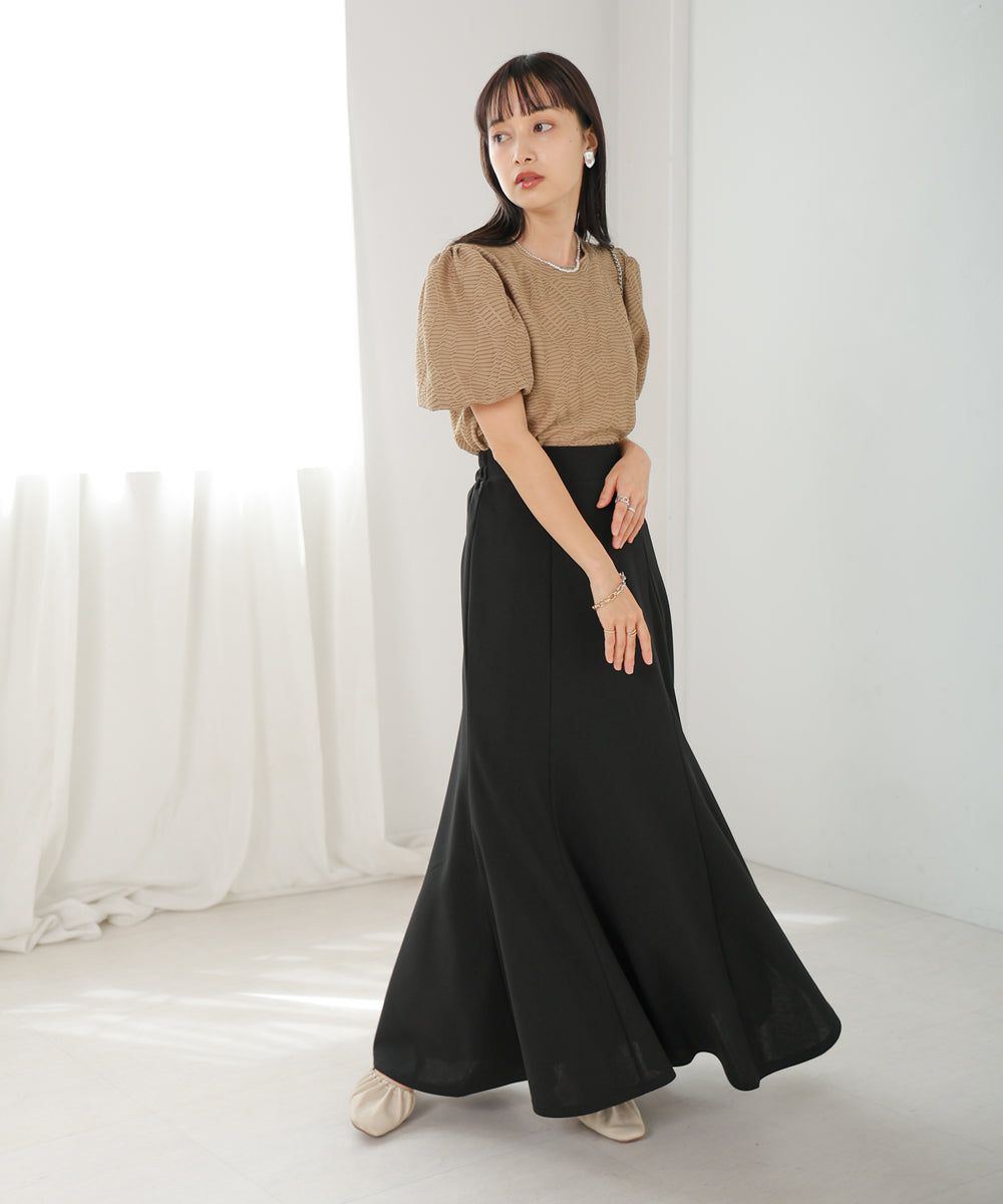 日本 Bab - 浪瓣花瓣層次修身長裙-黑