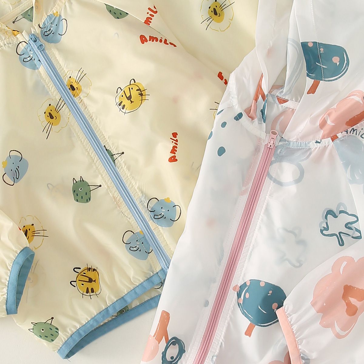 輕薄防風連帽外套-動物樂園-藍色