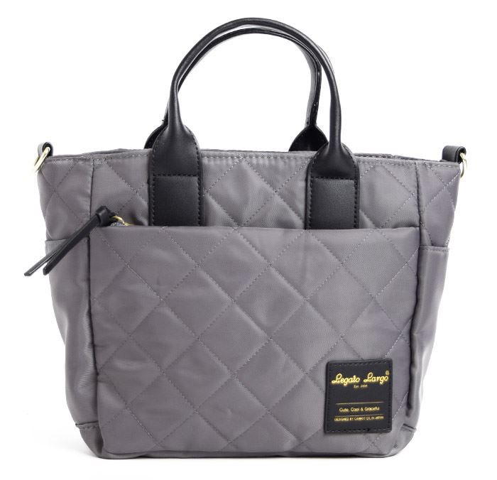 日本 Legato Largo - 菱格紋微光斜挎包-GY灰色 (32x21x10cm)