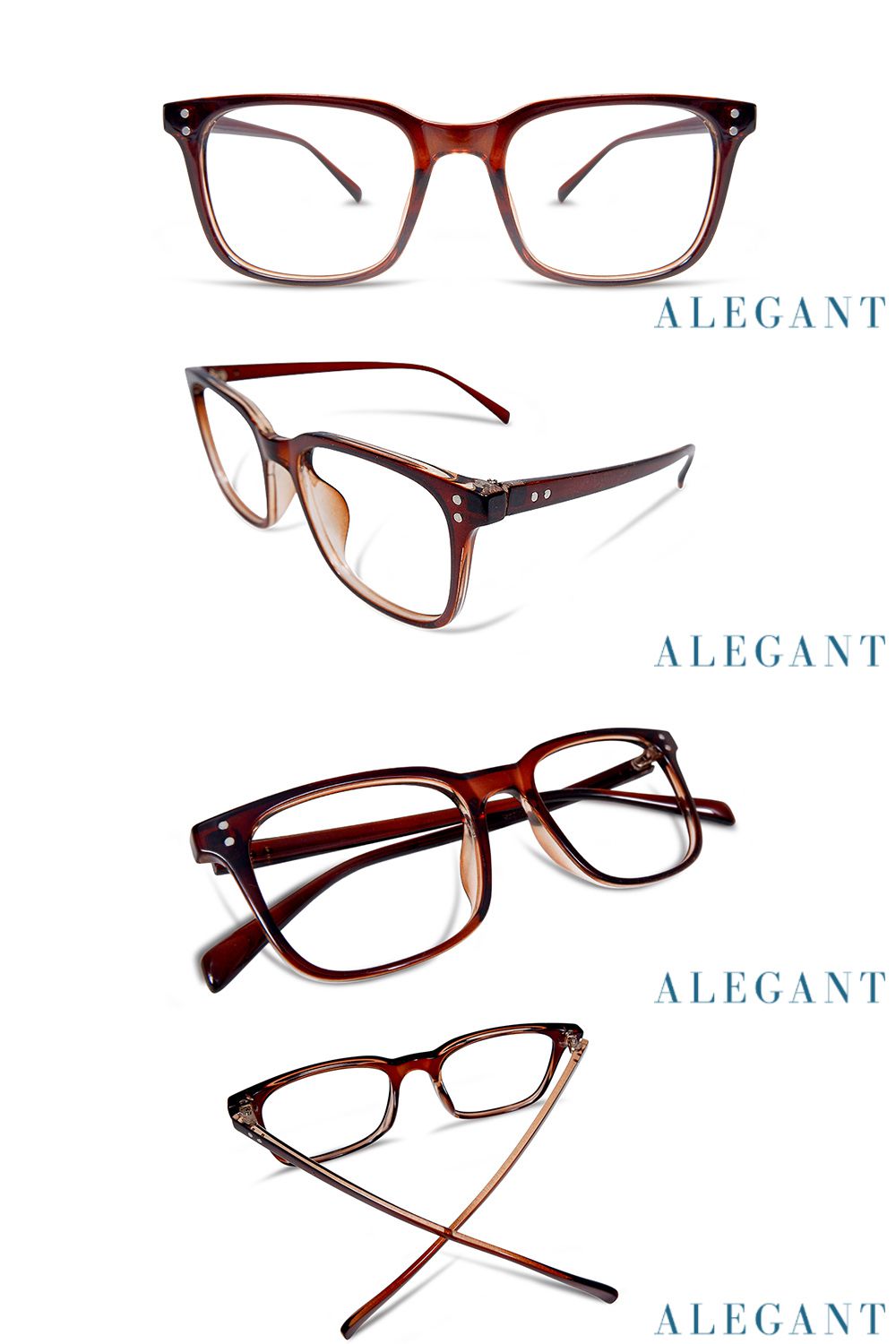 ALEGANT - 日系都會簡約設計金屬裝飾淺棕UV400輕量TR90方框濾藍光眼鏡