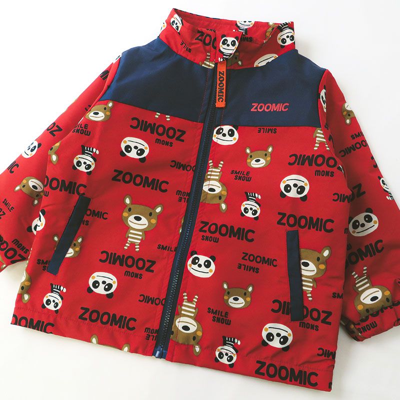 日本 ZOOLAND - 撥水加工 防風刷毛鋪棉外套-熊熊大集合-藍x卡其