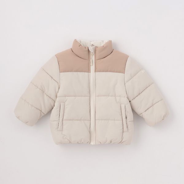 日本 petit main - 潑水加工 蓬鬆保暖鋪棉外套-深藍小花