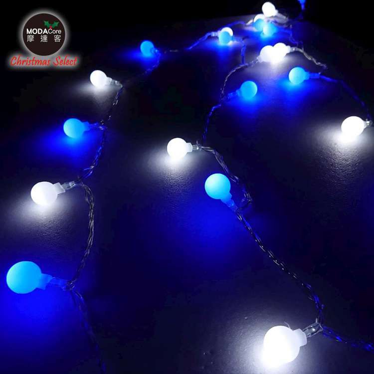 浪漫療癒100燈LED小圓球珍珠燈串/聖誕燈(USB接頭+贈豆腐頭插頭)-藍白光透明線-約10米長