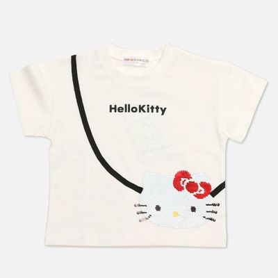 日本 Chil2 - 聯名款 100%純棉短袖上衣-卡通人物凱蒂貓(亮片款)-白