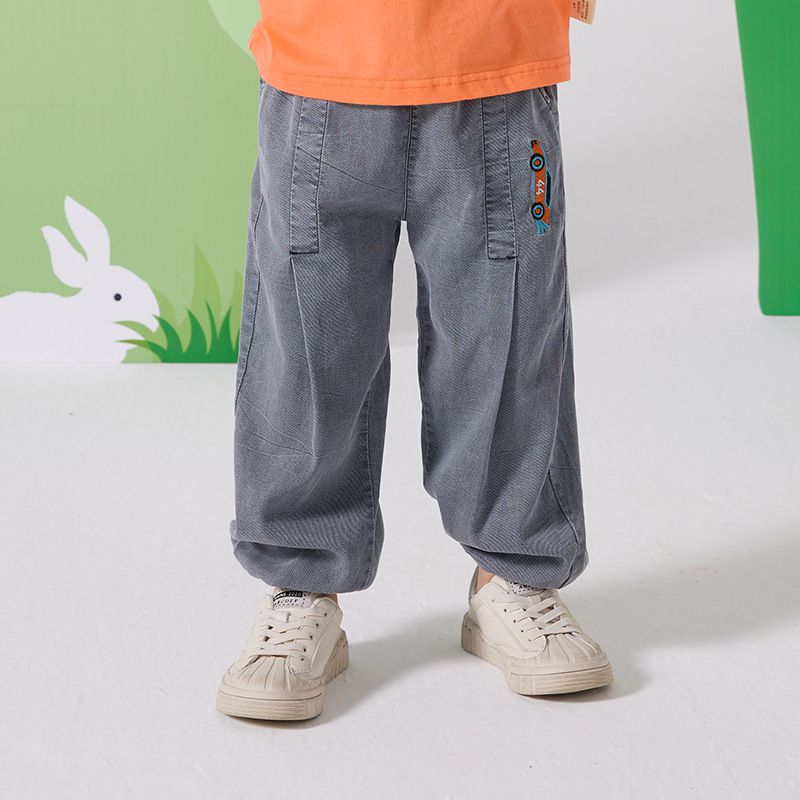 百搭牛仔束口長褲/防蚊褲-賽車-牛仔藍