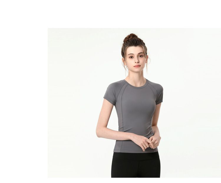 S~4XL圓領緊身運動短袖上衣-灰色
