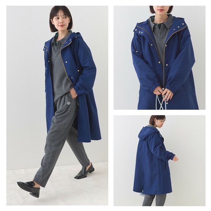 日本 OMNES - 潑水加工 派克連帽風衣長版外套-寶藍