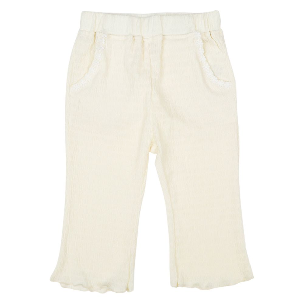 7分緹花褲-小花-米白色